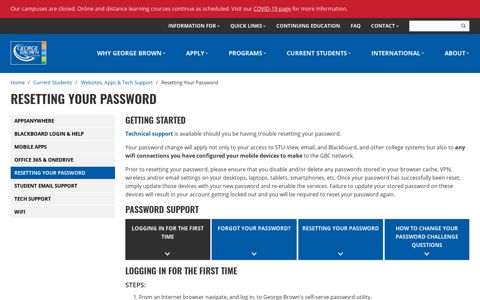 Resetting Your Password | George Brown College