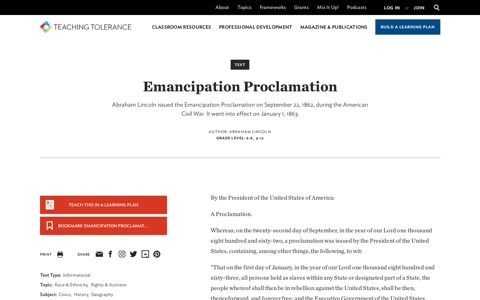 Emancipation Proclamation | Teaching Tolerance