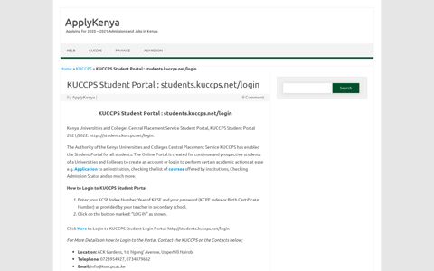 KUCCPS Student Portal : students.kuccps.net/login ...