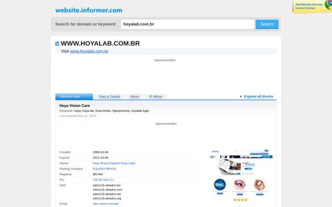 hoyalab.com.br at WI. Hoya Vision Care - Website Informer