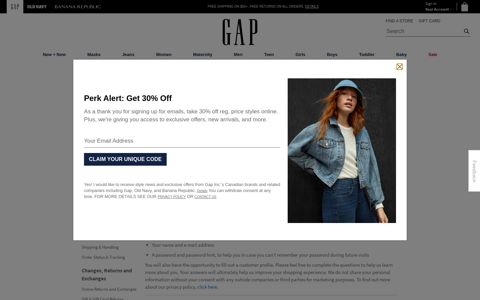 Create an Account | Gap Canada