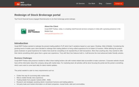 Redesign of Stock Brokerage portal - Neointeraction Design