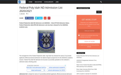 Federal Poly Idah ND Admission List 2020/2021 - Eduinformant