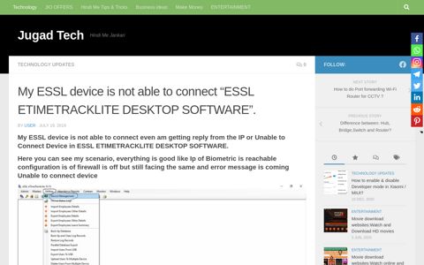 My ESSL device is not able to connect "ESSL ... - Jugad Tech