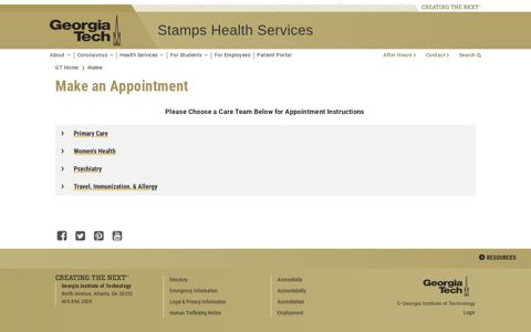 Make an Appointment - Stamps Health Services - Georgia Tech