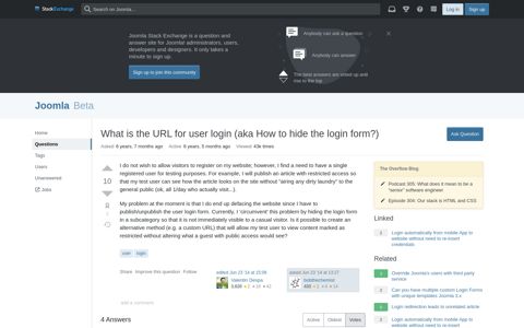 What is the URL for user login (aka How to hide the login form ...
