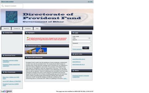 Provident Fund portal of Government Of Bihar: Home Page