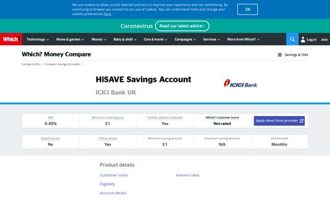 ICICI Bank UK HiSAVE Savings Account - Which?
