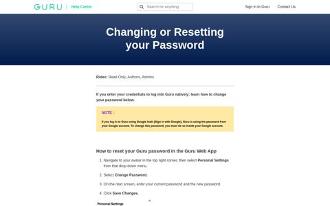 Changing or Resetting your Password - Guru