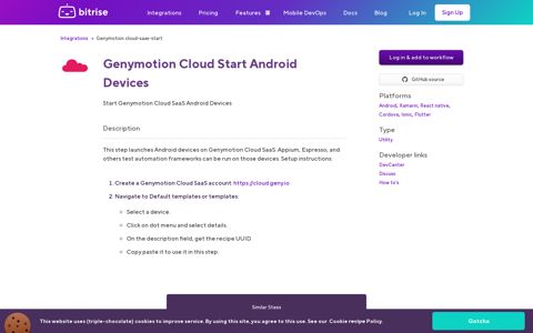 Genymotion Cloud Start Android Devices - Integrations