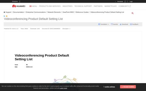 Videoconferencing Product Default Setting List- Huawei