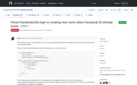 Parse.FacebookUtils.logIn is creating new users when ...