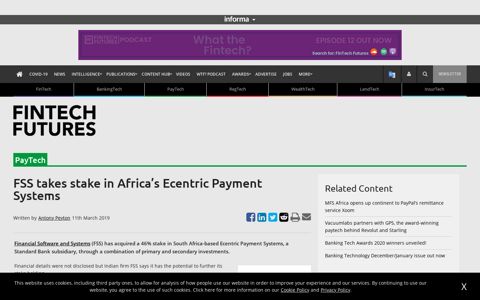FSS takes stake in Africa's Ecentric Payment Systems ...