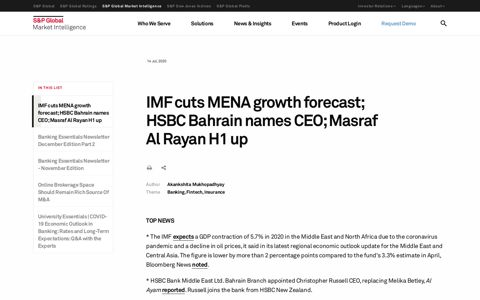 IMF cuts MENA growth forecast; HSBC Bahrain names CEO ...