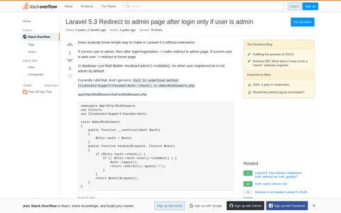 Laravel 5.3 Redirect to admin page after login only if user is ...