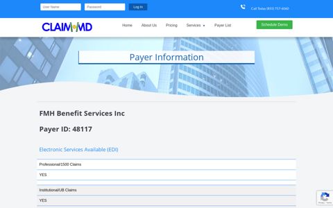 Payer Information | FMH Benefit Services Inc - CLAIM.MD