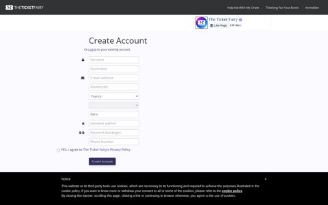 Create Account - The Ticket Fairy
