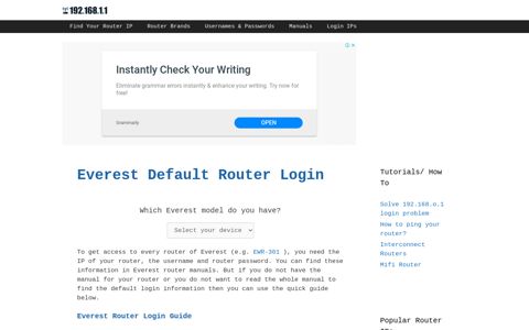 Everest routers - Login IPs and default usernames & passwords