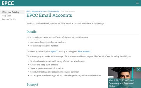 IT Service Catalog - EPCC Email Accounts - EPCC