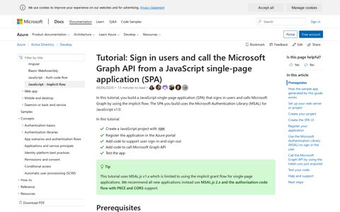 Tutorial: Create a JavaScript single-page app that uses the ...