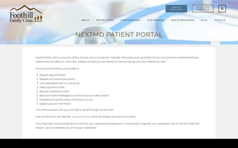 NextMD Patient Portal | Foothill Family Clinic