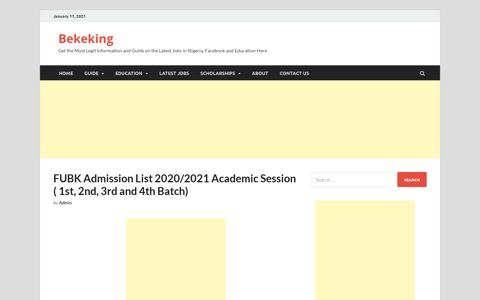 FUBK Admission List 2020/2021 Academic Session ( 1st, 2nd ...