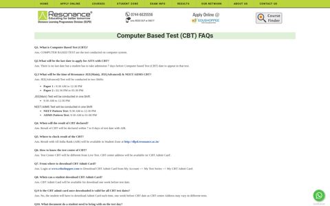 Computer Based Test (CBT) FAQs DLPD - Resonance DLP