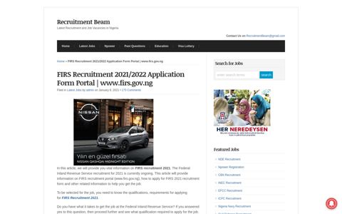 FIRS Recruitment 2020/2021 Application Form Portal | www ...