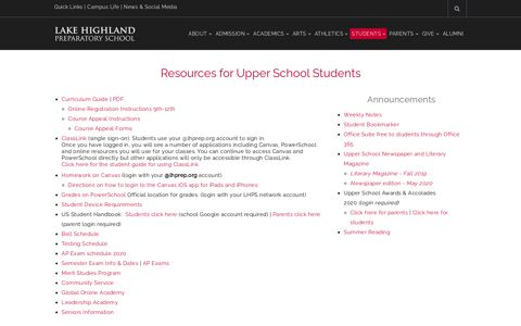 Upper School Resources - Lake Highland Preparatory School