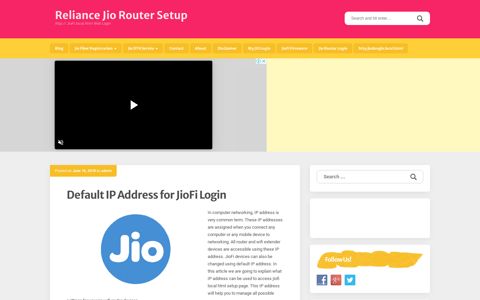 Default IP Address for JioFi Login - Reliance Jio Router Setup