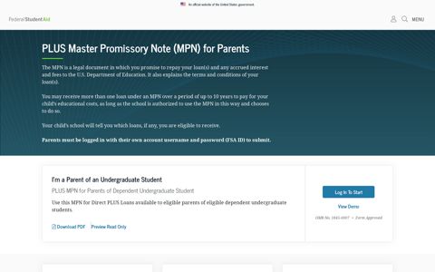 PLUS Master Promissory Note (MPN) for Parents - Federal ...