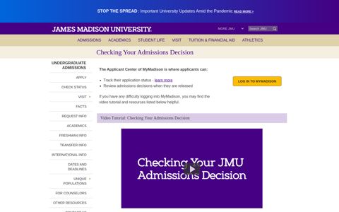 Checking Your Admissions ... - James Madison University