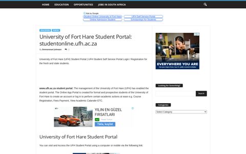 University of Fort Hare Student Portal: studentonline.ufh.ac.za
