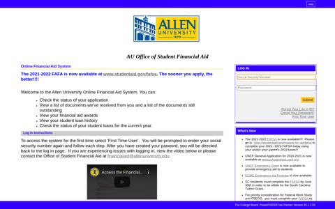 (Allen University Student Financial Aid Portal) Student Log In