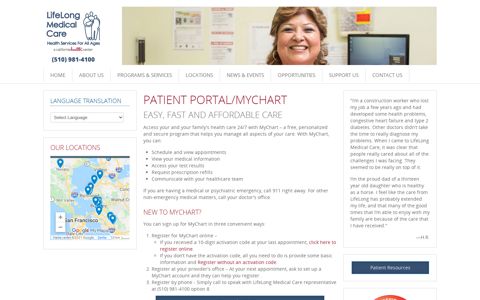 patient portal/mychart - LifeLong Medical Care
