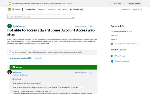 not able to access Edward Jones Account Access web sites ...