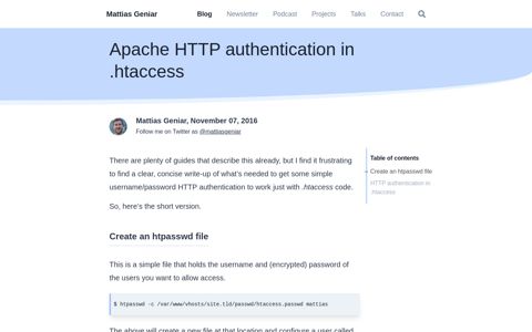 Apache HTTP authentication in .htaccess - Mattias Geniar