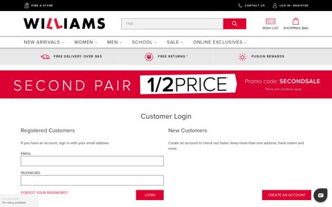 Log In | Register - Williams Shoes