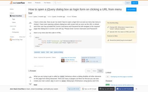 How to open a jQuery dialog box as login form on clicking a ...