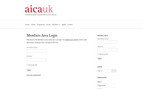 Members Area Login – AICA UK