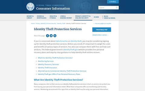 Identity Theft Protection Services | FTC Consumer Information