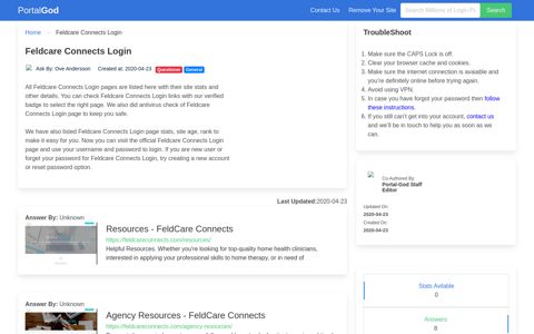 Feldcare Connects Login Page - portal-god.com