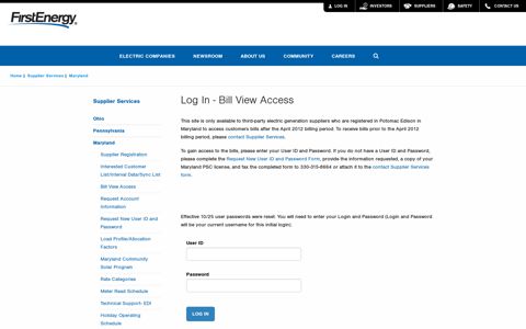 Log In - Bill View Access - FirstEnergy Corp.