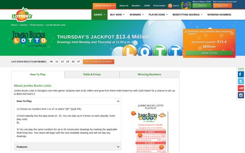 Jumbo Bucks Lotto - Georgia Lottery