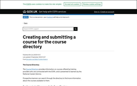 Creating and submitting a course for the course directory ...