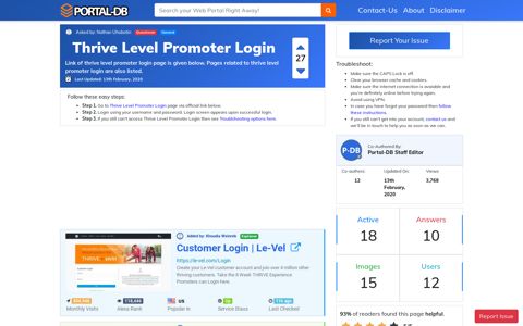 Thrive Level Promoter Login - Portal-DB.live