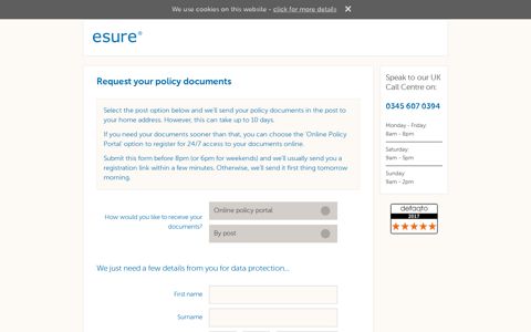 Request your policy documents - esure