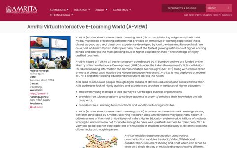 Amrita Virtual Interactive E-Learning World (A-VIEW) | Amrita ...