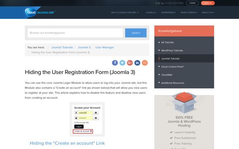 Hiding the User Registration Form (Joomla 3) - CloudAccess