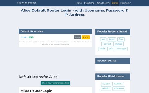 Alice Router Login with Username, Password & IP Address